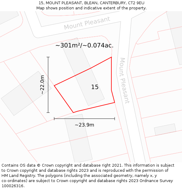 15, MOUNT PLEASANT, BLEAN, CANTERBURY, CT2 9EU: Plot and title map