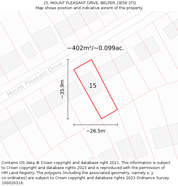 15, MOUNT PLEASANT DRIVE, BELPER, DE56 2TQ: Plot and title map