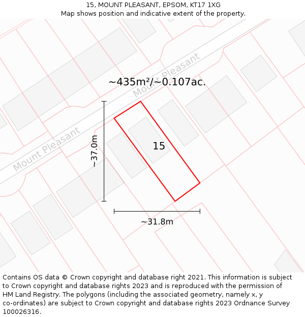 15, MOUNT PLEASANT, EPSOM, KT17 1XG: Plot and title map