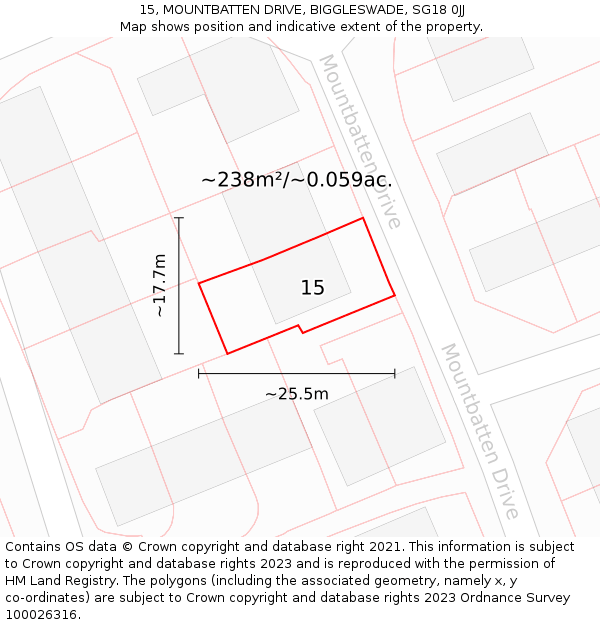 15, MOUNTBATTEN DRIVE, BIGGLESWADE, SG18 0JJ: Plot and title map
