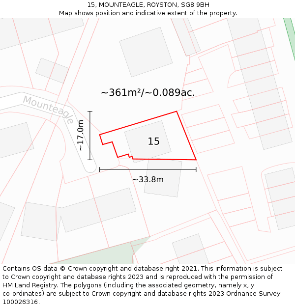 15, MOUNTEAGLE, ROYSTON, SG8 9BH: Plot and title map