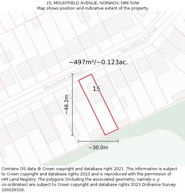 15, MOUNTFIELD AVENUE, NORWICH, NR6 5HW: Plot and title map