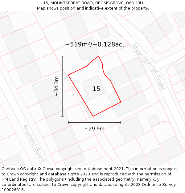 15, MOUNTSERRAT ROAD, BROMSGROVE, B60 2RU: Plot and title map