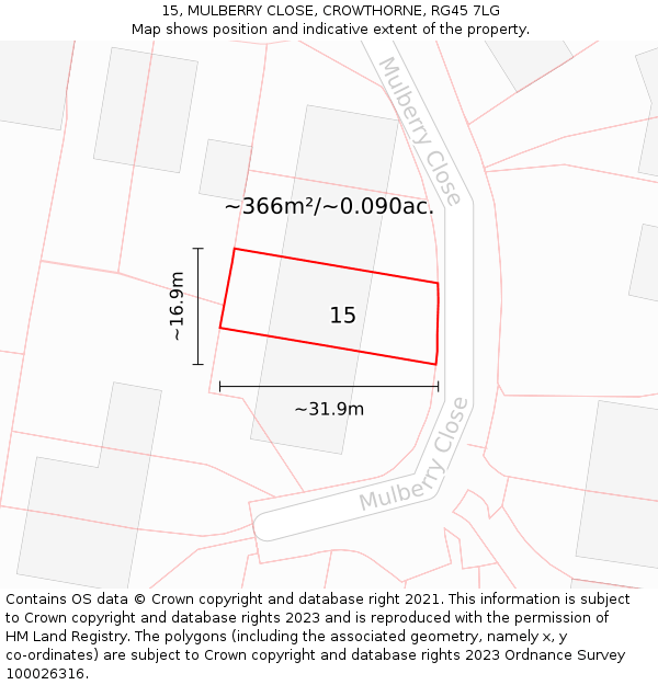 15, MULBERRY CLOSE, CROWTHORNE, RG45 7LG: Plot and title map