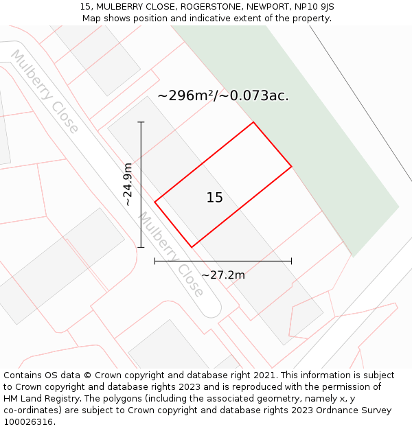 15, MULBERRY CLOSE, ROGERSTONE, NEWPORT, NP10 9JS: Plot and title map