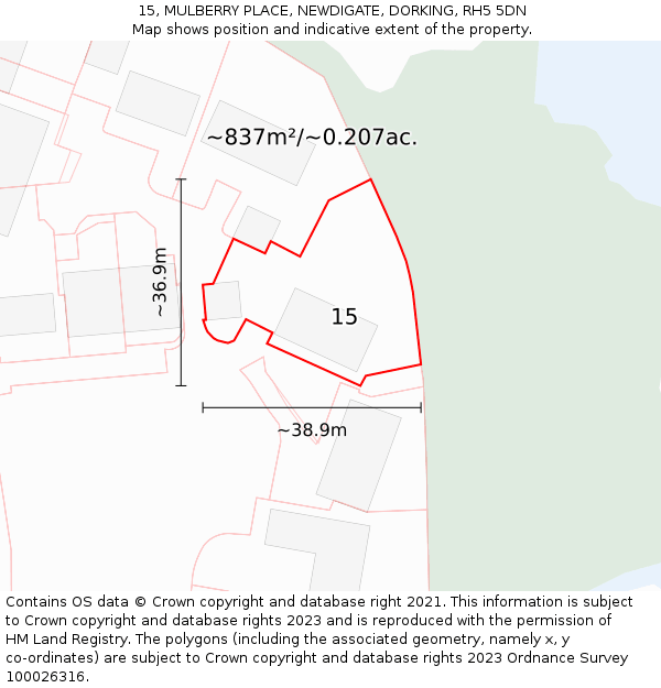 15, MULBERRY PLACE, NEWDIGATE, DORKING, RH5 5DN: Plot and title map