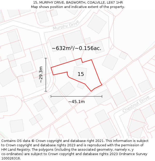 15, MURPHY DRIVE, BAGWORTH, COALVILLE, LE67 1HR: Plot and title map