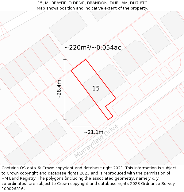 15, MURRAYFIELD DRIVE, BRANDON, DURHAM, DH7 8TG: Plot and title map