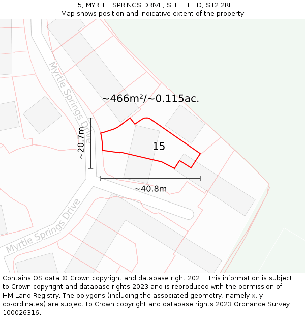 15, MYRTLE SPRINGS DRIVE, SHEFFIELD, S12 2RE: Plot and title map