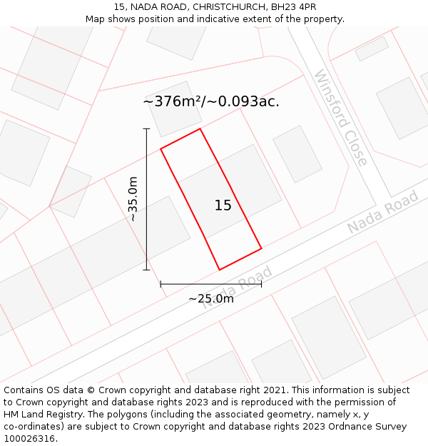 15, NADA ROAD, CHRISTCHURCH, BH23 4PR: Plot and title map