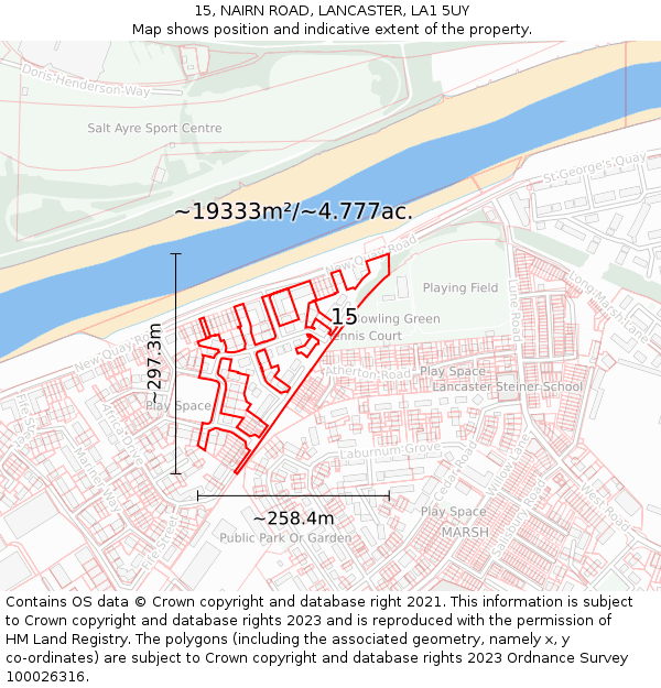 15, NAIRN ROAD, LANCASTER, LA1 5UY: Plot and title map