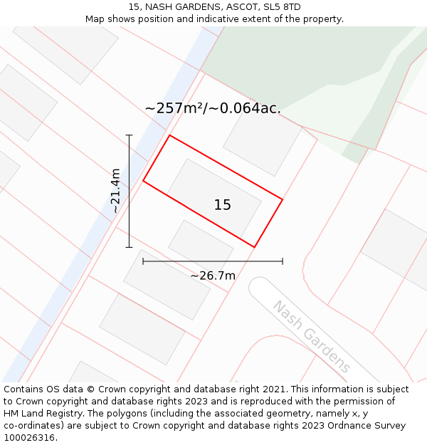 15, NASH GARDENS, ASCOT, SL5 8TD: Plot and title map