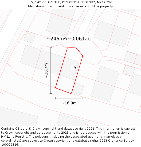 15, NAYLOR AVENUE, KEMPSTON, BEDFORD, MK42 7SG: Plot and title map