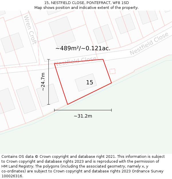 15, NESTFIELD CLOSE, PONTEFRACT, WF8 1SD: Plot and title map