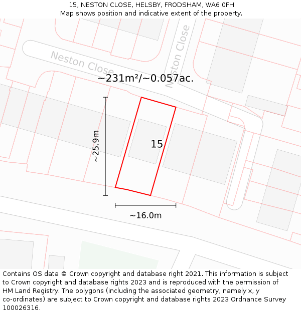 15, NESTON CLOSE, HELSBY, FRODSHAM, WA6 0FH: Plot and title map
