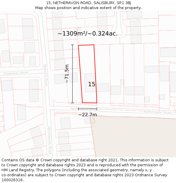15, NETHERAVON ROAD, SALISBURY, SP1 3BJ: Plot and title map