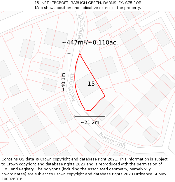 15, NETHERCROFT, BARUGH GREEN, BARNSLEY, S75 1QB: Plot and title map