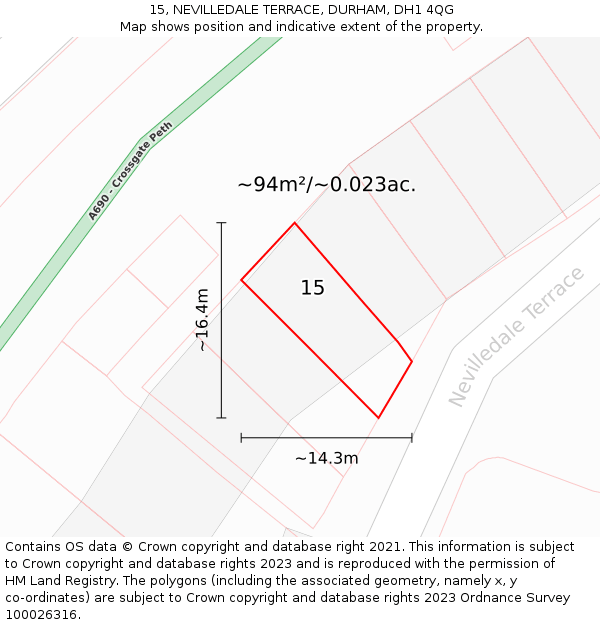 15, NEVILLEDALE TERRACE, DURHAM, DH1 4QG: Plot and title map
