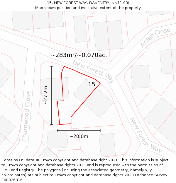 15, NEW FOREST WAY, DAVENTRY, NN11 9RL: Plot and title map
