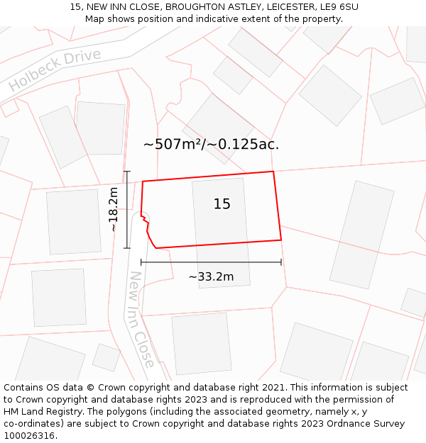 15, NEW INN CLOSE, BROUGHTON ASTLEY, LEICESTER, LE9 6SU: Plot and title map