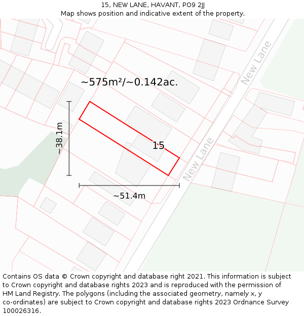 15, NEW LANE, HAVANT, PO9 2JJ: Plot and title map