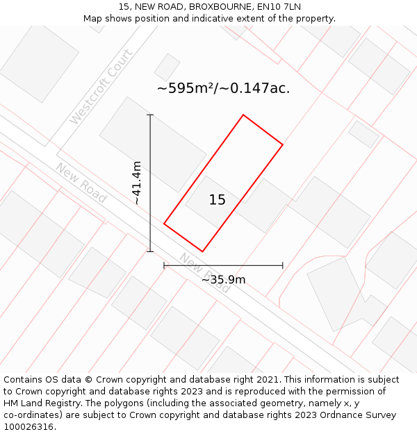15, NEW ROAD, BROXBOURNE, EN10 7LN: Plot and title map