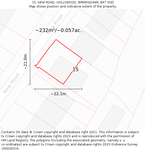 15, NEW ROAD, HOLLYWOOD, BIRMINGHAM, B47 5ND: Plot and title map