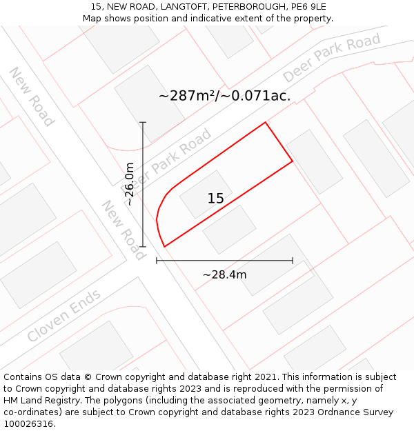 15, NEW ROAD, LANGTOFT, PETERBOROUGH, PE6 9LE: Plot and title map