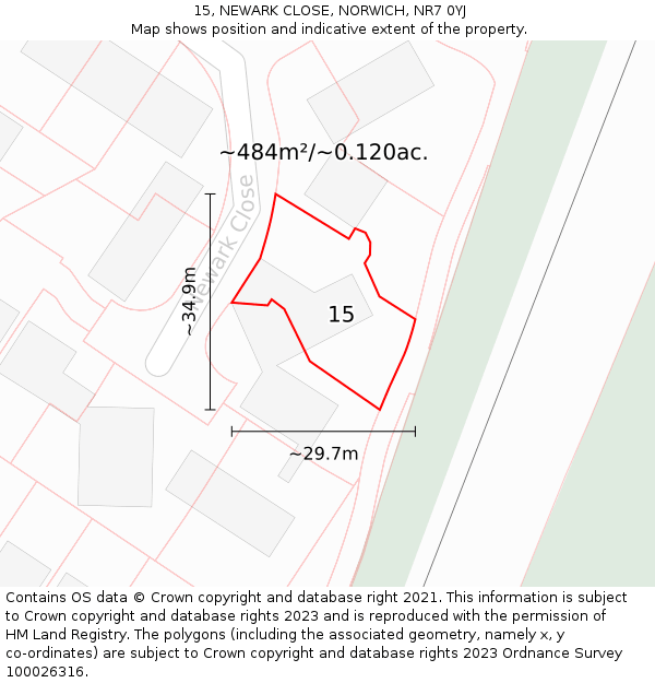 15, NEWARK CLOSE, NORWICH, NR7 0YJ: Plot and title map