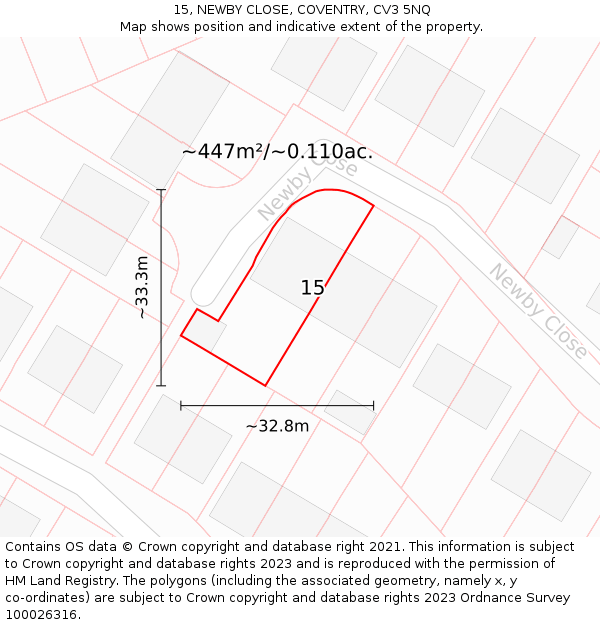 15, NEWBY CLOSE, COVENTRY, CV3 5NQ: Plot and title map