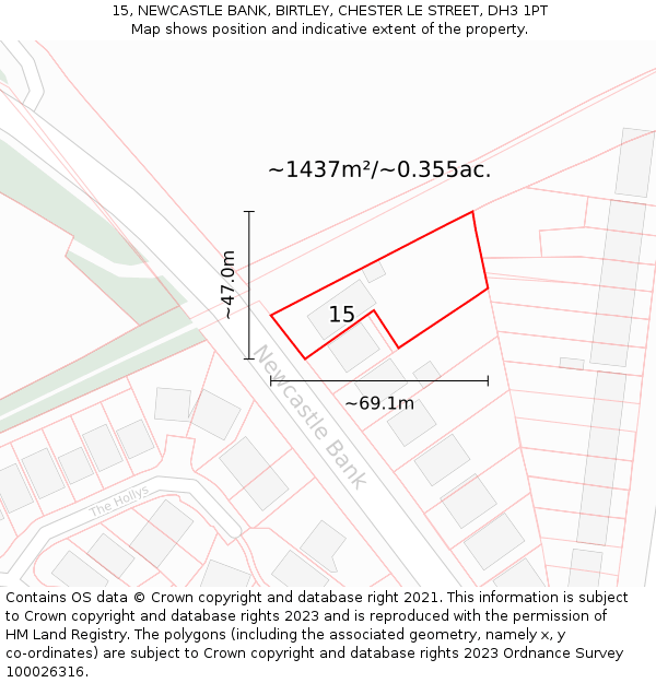 15, NEWCASTLE BANK, BIRTLEY, CHESTER LE STREET, DH3 1PT: Plot and title map
