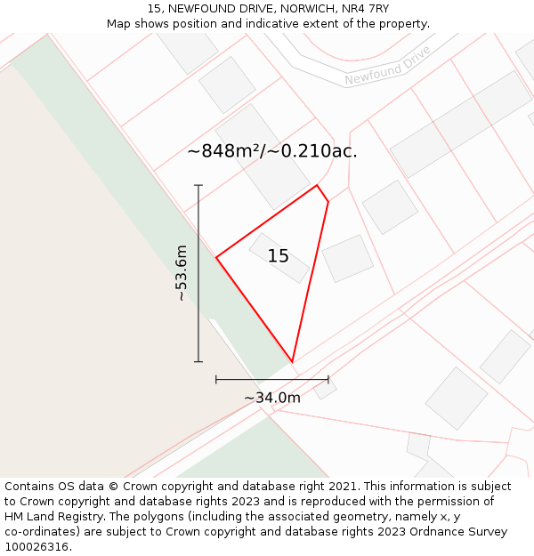 15, NEWFOUND DRIVE, NORWICH, NR4 7RY: Plot and title map