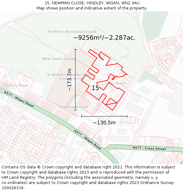 15, NEWMAN CLOSE, HINDLEY, WIGAN, WN2 3AU: Plot and title map