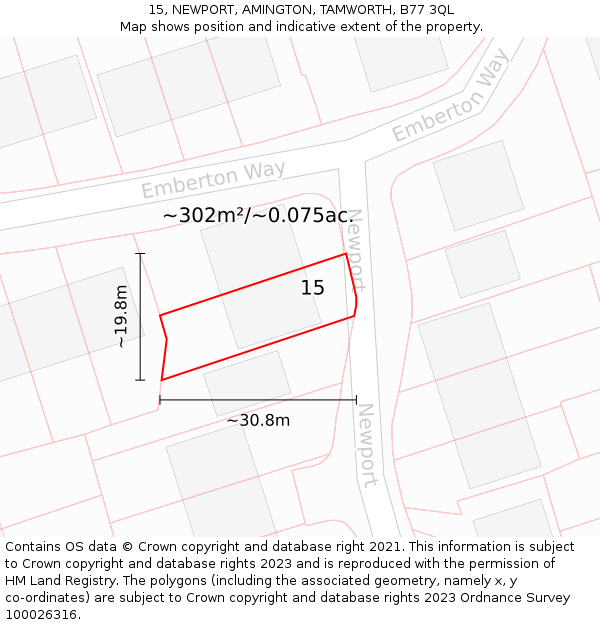 15, NEWPORT, AMINGTON, TAMWORTH, B77 3QL: Plot and title map