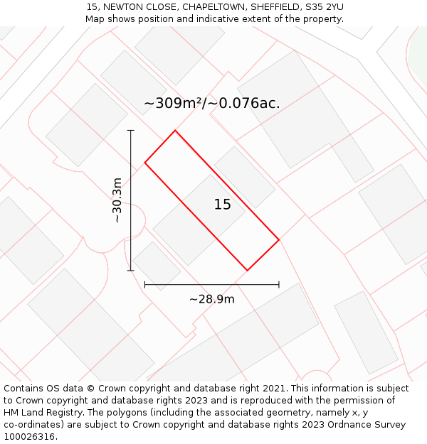 15, NEWTON CLOSE, CHAPELTOWN, SHEFFIELD, S35 2YU: Plot and title map