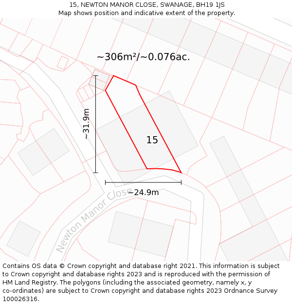 15, NEWTON MANOR CLOSE, SWANAGE, BH19 1JS: Plot and title map