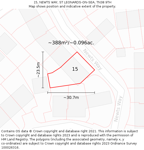15, NEWTS WAY, ST LEONARDS-ON-SEA, TN38 9TH: Plot and title map
