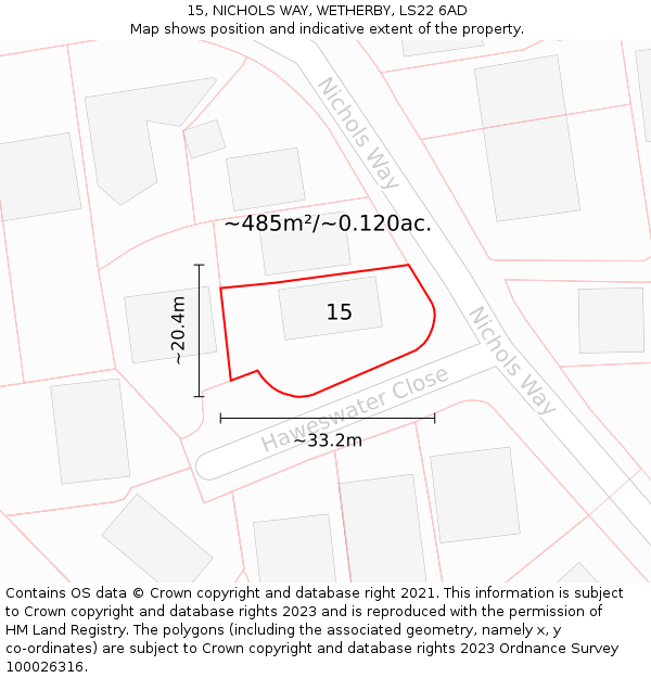 15, NICHOLS WAY, WETHERBY, LS22 6AD: Plot and title map