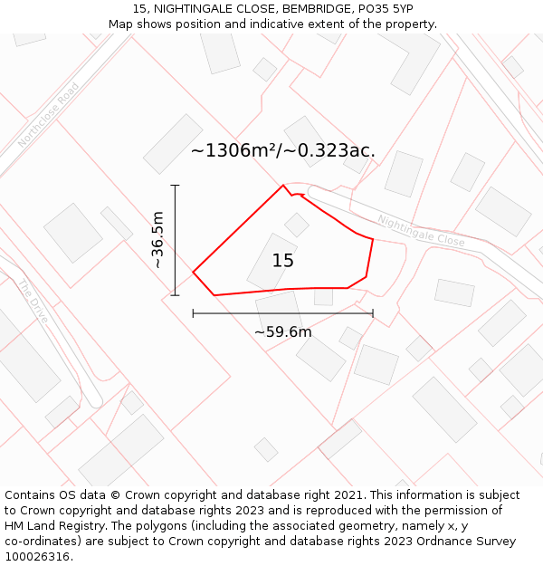 15, NIGHTINGALE CLOSE, BEMBRIDGE, PO35 5YP: Plot and title map