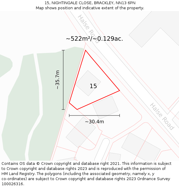 15, NIGHTINGALE CLOSE, BRACKLEY, NN13 6PN: Plot and title map