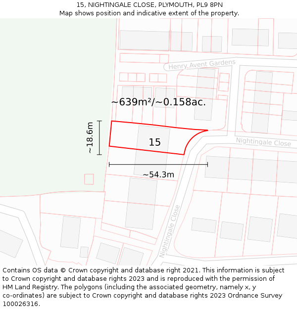 15, NIGHTINGALE CLOSE, PLYMOUTH, PL9 8PN: Plot and title map