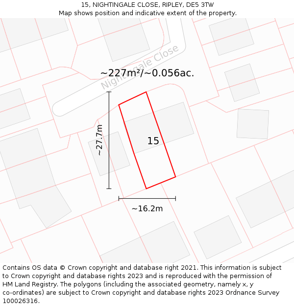 15, NIGHTINGALE CLOSE, RIPLEY, DE5 3TW: Plot and title map