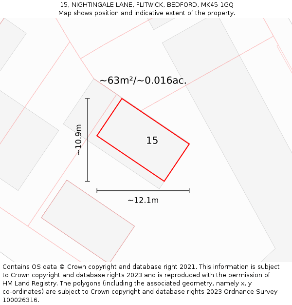 15, NIGHTINGALE LANE, FLITWICK, BEDFORD, MK45 1GQ: Plot and title map