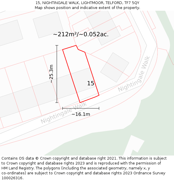 15, NIGHTINGALE WALK, LIGHTMOOR, TELFORD, TF7 5QY: Plot and title map