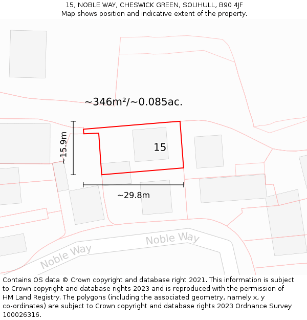 15, NOBLE WAY, CHESWICK GREEN, SOLIHULL, B90 4JF: Plot and title map
