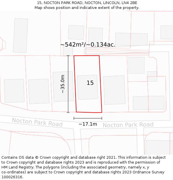 15, NOCTON PARK ROAD, NOCTON, LINCOLN, LN4 2BE: Plot and title map