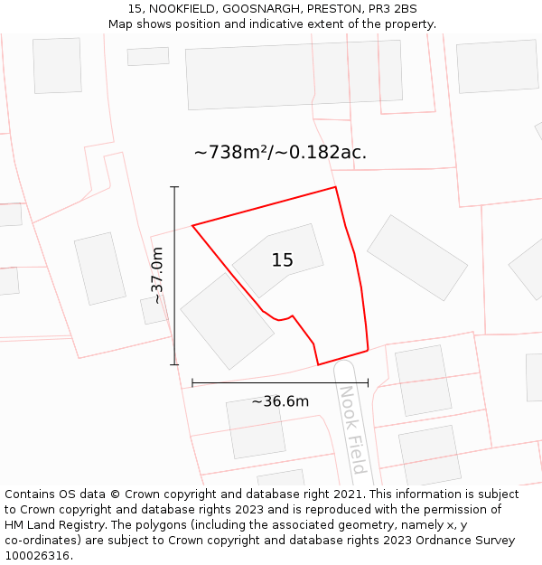 15, NOOKFIELD, GOOSNARGH, PRESTON, PR3 2BS: Plot and title map