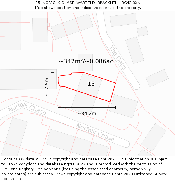15, NORFOLK CHASE, WARFIELD, BRACKNELL, RG42 3XN: Plot and title map