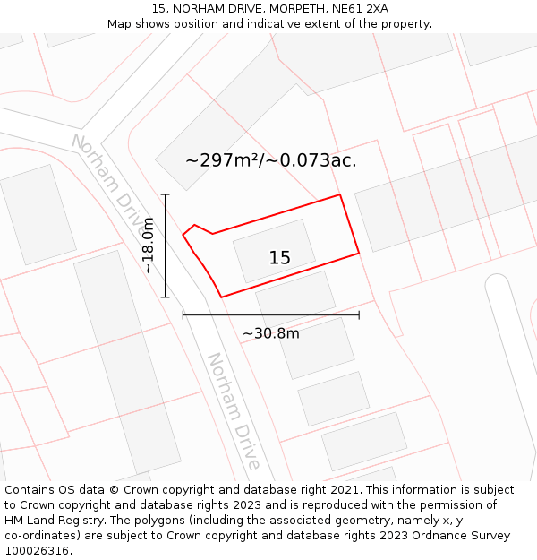 15, NORHAM DRIVE, MORPETH, NE61 2XA: Plot and title map