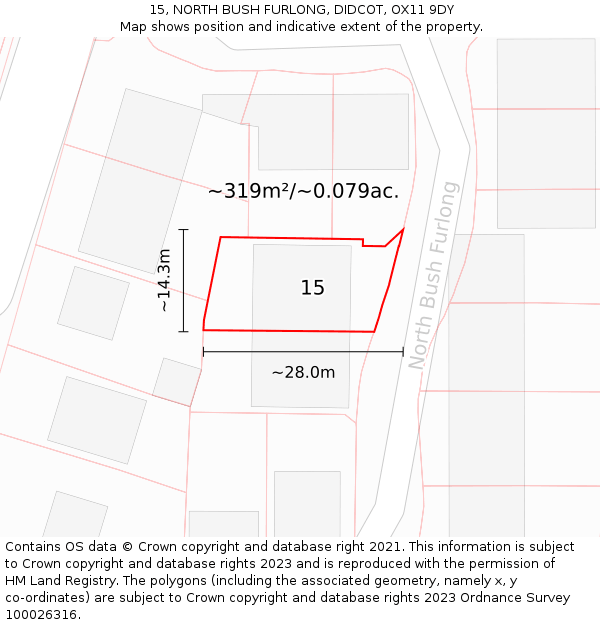 15, NORTH BUSH FURLONG, DIDCOT, OX11 9DY: Plot and title map